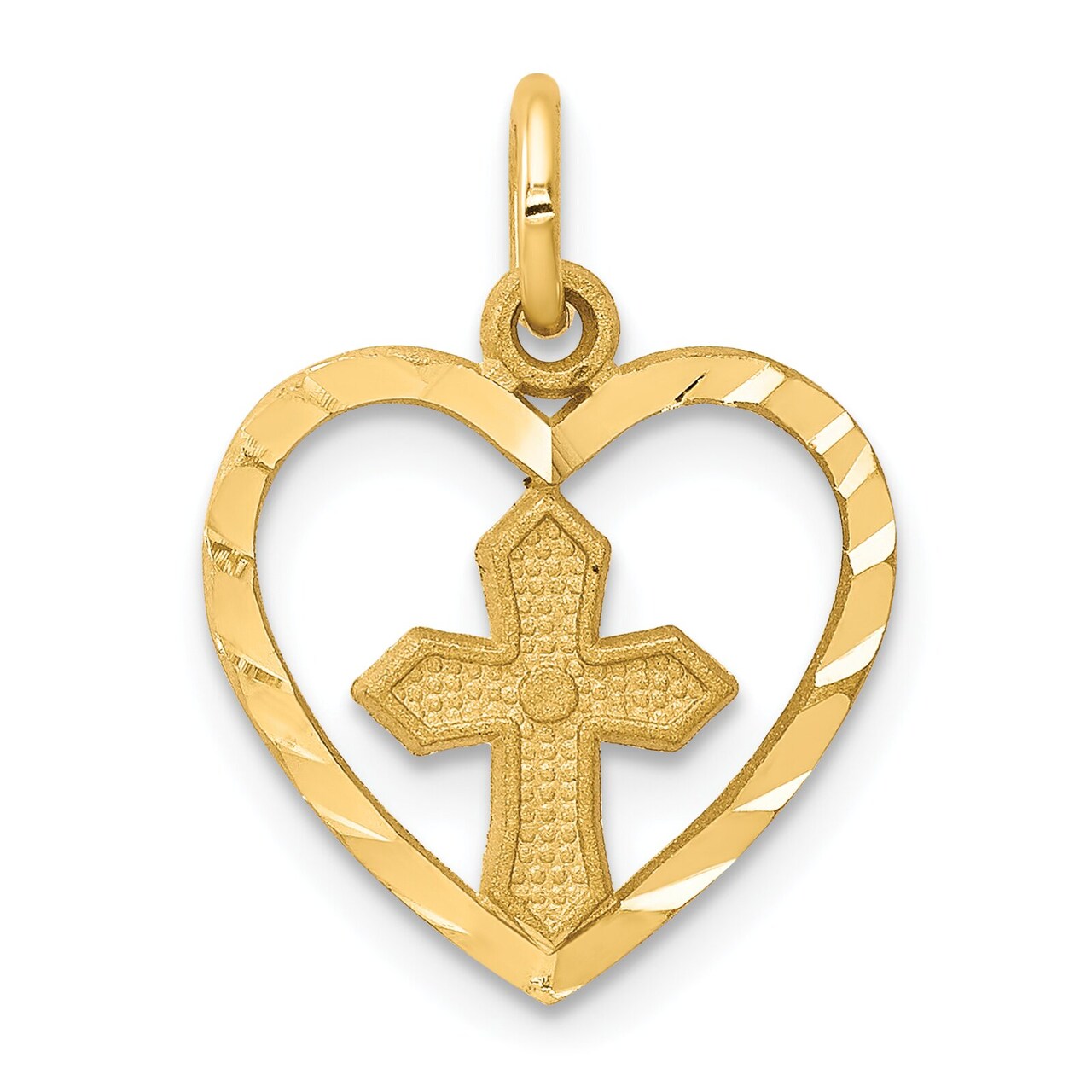 10K Yellow Gold Cross In Heart Charm Pendant New 18 X 13mm Jewerly